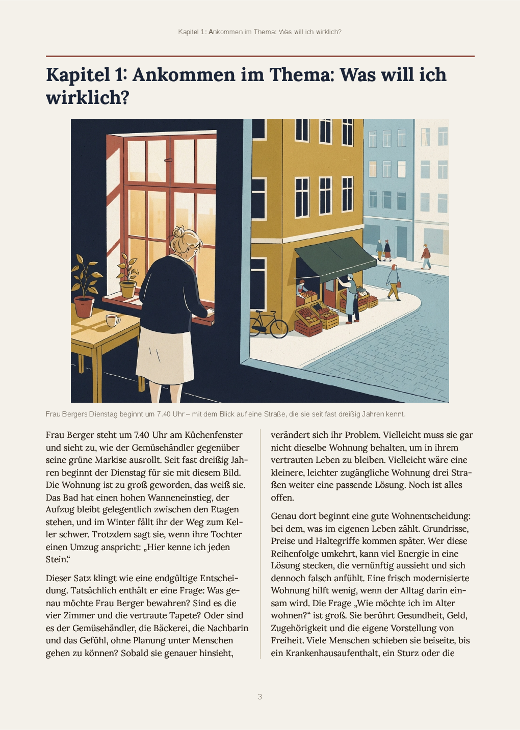 Gestaltete Magazinseite mit Illustration und zweispaltigem Text